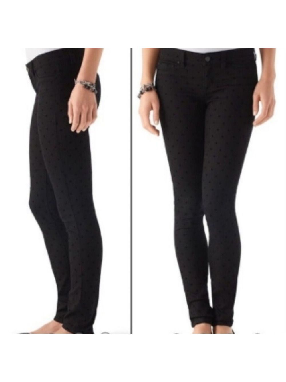 White House Black Market Swiss Flocked Polka Dot Black Skinny Ankle Jeans Medium